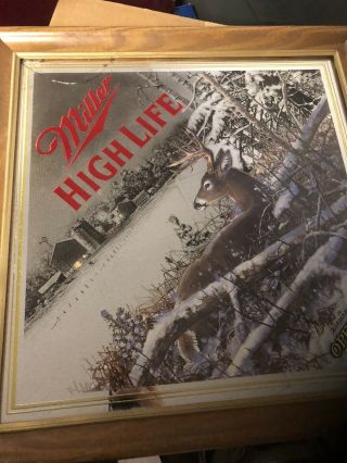 (vtg) Miller High Life Beer Wildlife Series Deer Buck Diamond Wood Frame Mirror