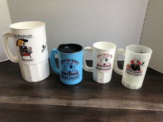 Vtg Set Of 4 Spuds Mackenzie Bud Light Dog Plastic Mugs,  Usa Made