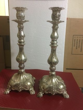 Vintage Silver Plate Candlesticks 15” Tall - See Photos -