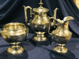 Simpson Hall And Miller Treble Plate Tea Set,  Eastlake Teapot,  Creamer,  Waste Pot