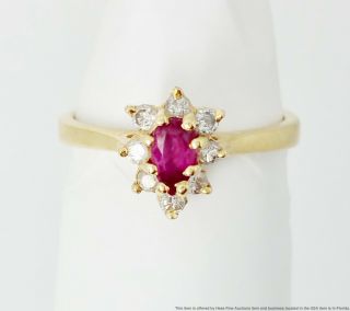 Vintage Natural Ruby Fine Diamond 14k Gold Ladies Ring Size 5