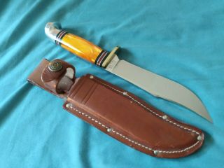Western Usa W36 Orange Handle 10 " Fixed Blade Hunting Knife W/sheath