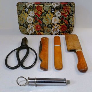 Vintage Japanese Bonsai Arborist Tool Set,  Clippers Shears Knife Sheath Saw Case