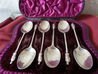 A Cased Set Of Six Solid Silver Table Apostle Spoons In Very