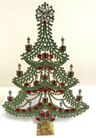 Huge Czech Art Deco Vintage Rhinestone Standing Christmas Tree Husar.  D S - 32