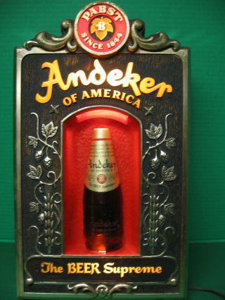 Vintage Andeker Lighted Beer Sign By Pabst Blue Ribbon 18” X 10.  5”,