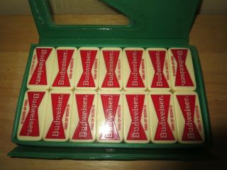 Vintage Budweiser Dominoes Set Of 28 Double 6 Professional In Green Vinyl Case