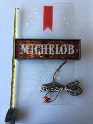 Vintage Michelob Light Up Beer Sign Plastic 11 X 18