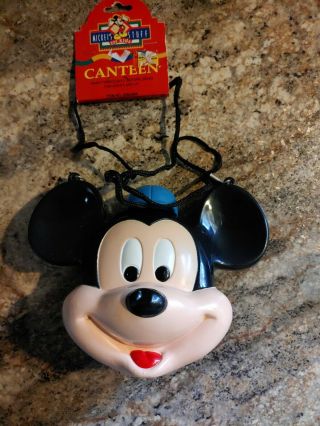 Vintage Walt Disney Mickey Mouse Head Plastic Canteen With Shoulder Strap