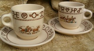 Vintage Westward Ho Rodeo Till Goodan Wallace China Coffee Cup Saucer Set Of 2