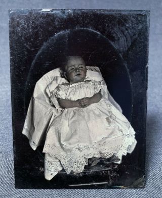 Post Mortem Child Dead Baby Antique Vintage Tin Type Photograph Postmortem