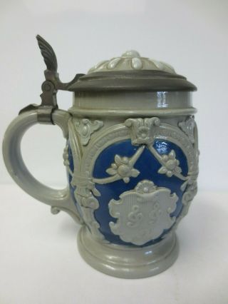 Vintage Mettlach Villeroy & Boch Beer Stein with Cameo Relief Owl & Shield 2077 3