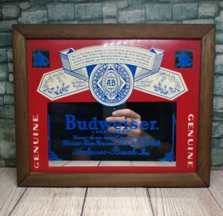 Budweiser Beer Wood Framed Anhauser Busch Mirror Bar Sign 11x9” Vintage