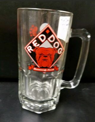 Red Dog Beer 1997 Plank Road Brewery Large Clear Glass Mug Bulldog Promo Vintage