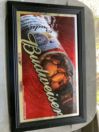 Framed Budweiser Bottle Mirror Bar Iconic Sign 2010 Anheuser Busch 20 X 12 1/2