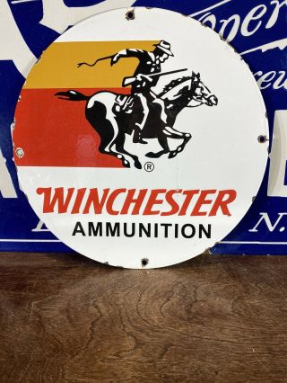 Vintage Style  Winchester  Ammunition Porcelain Gas & Oil Sign 12 Inch