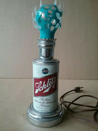 Vintage 12oz.  Schlitz Beer Can Lamp W/ Base & Bulb