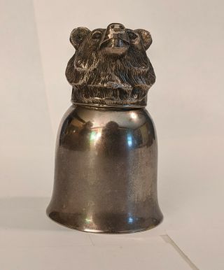 Antique Silver Plate Closed Mouth Bear Head Stirrup Cup
