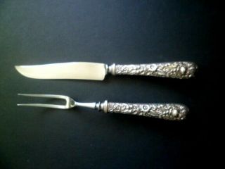 S.  Kirk & Son Sterling Silver Floral Repousse Knife And Fork Meat Carving Set