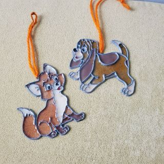 Vintage Makit & Bakit Stained Glass Suncatchers The Fox And The Hound Set Of 2