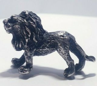 Vintage Solid Silver Italian Made Miniature Of A Lion Stamped.  1930 