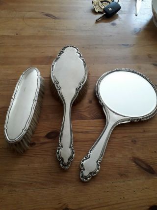 Antique Webster Art Deco Sterling Silver Hand Mirror And Brush Set.  Early 20th C