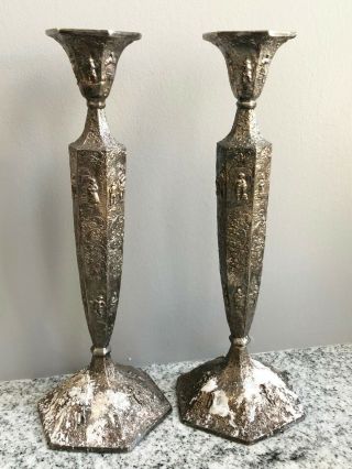 2 Barbour Silver Co.  Silverplate Figural Candle Holders
