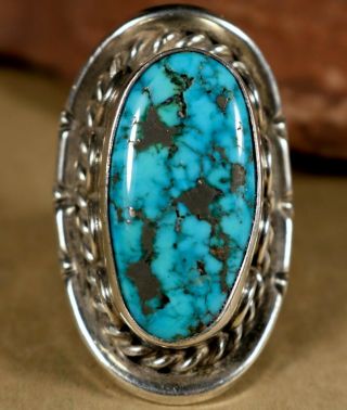 Old Pawn Vintage Navajo Big Bold Sterling Silver & Turquoise Mens Ring Size 9