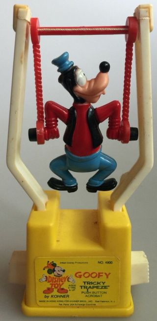 Goofy Tricky Trapeze Push Button Acrobat No.  4900 Walt Disney Toy By Kohner Look