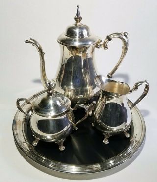 Sheridan Coffee Tea Set Silver - Plated 4 Pc.  Teapot,  Sugar,  Creamer,  Tray Taunton