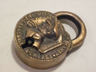 No Key Vintage Brass Field Marshal Sir Thomas Blamey Heavy Padlock Lock 38 1951