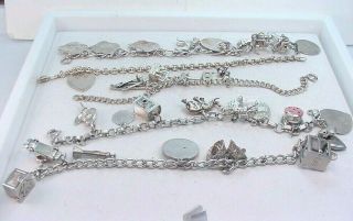 Estate Vintage Sterling Silver Charm Bracelets W/charms 5 Piece Group 111 Grams
