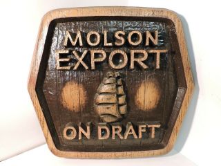 Vintage “molson Export” Beer Bar Sign Wall Plaque,  3d Faux Wood,  20x18 "