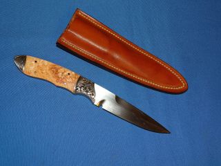 Ron Gaston Knife,  Fighter Engraved W/ Exotic Grips