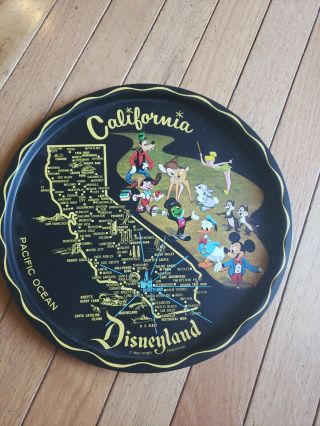 Disneyland California Park Walt Disney Vintage Tray Plate Metal Souvenir Black