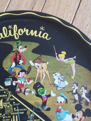 Disneyland California Park Walt Disney Vintage Tray Plate Metal Souvenir Black 3