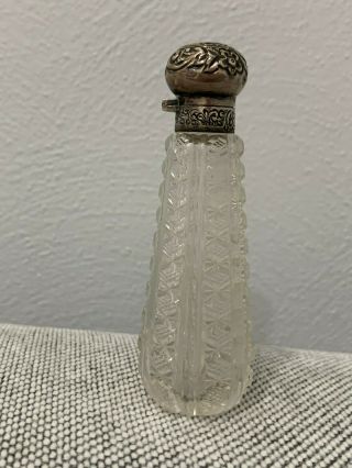 Antique Cut Glass Birmingham Sterling Silver Lid Top Scent Bottle