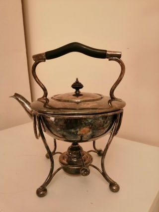 Art Nouveau Plated Spirit Kettle On Stand With Burner Hb&9885