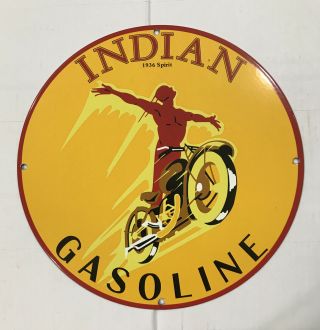 Vintage 1936 Spirit Red Indian Motorcycle Gasoline Porcelain Display Sign
