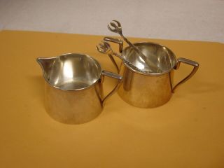 Alvin Sterling Cream And Sugar Set With Tongs