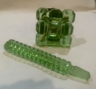 Vintage Art Deco Czech crystal green jeweled perfume bottle 3