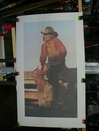 1979 Snidow Coors Beer Cowboy At Sunset,  Taste The High Country Print 30 X 18 "