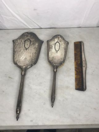 Vintage Sterling Silver Vanity Set Brush,  Comb,  Mirror
