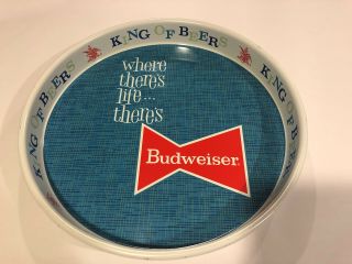 Vintage 60s Budweiser The King Of Beers Tin Litho 12” Serving Tray