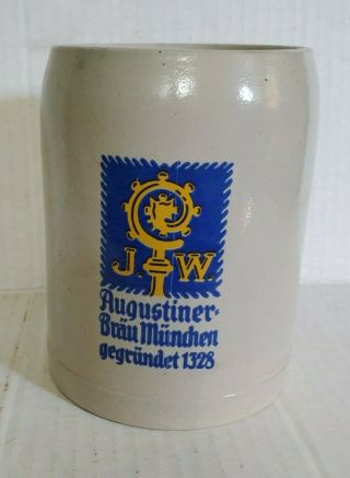 J.  W.  Augustiner Brau Munchen Gegrundet 1328 German Beer Mug/stein Clay.  5 Liter