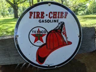 Old Vintage 1961 Texaco Fire Chief Gasoline Porcelain Gas Sign Motor Oil Fuel
