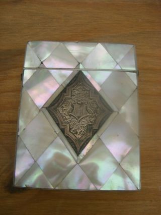 Antique Mother - Of - Pearl And Silver Calling Card Case, .