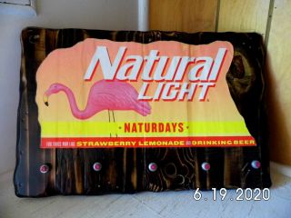 Handmade Wooden Natural Light Naturdays Pink Flamingo Sign/keyholder 2020