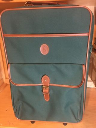 Vtg Ralph Lauren Polo Wheeler Suitcase Travel Luggage 21” Green Canvas Carryon