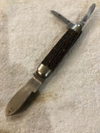 Rare Gazelle Krusius Solingen Vintage 3 Blade Whittler Bone Handle Pocket Knife
